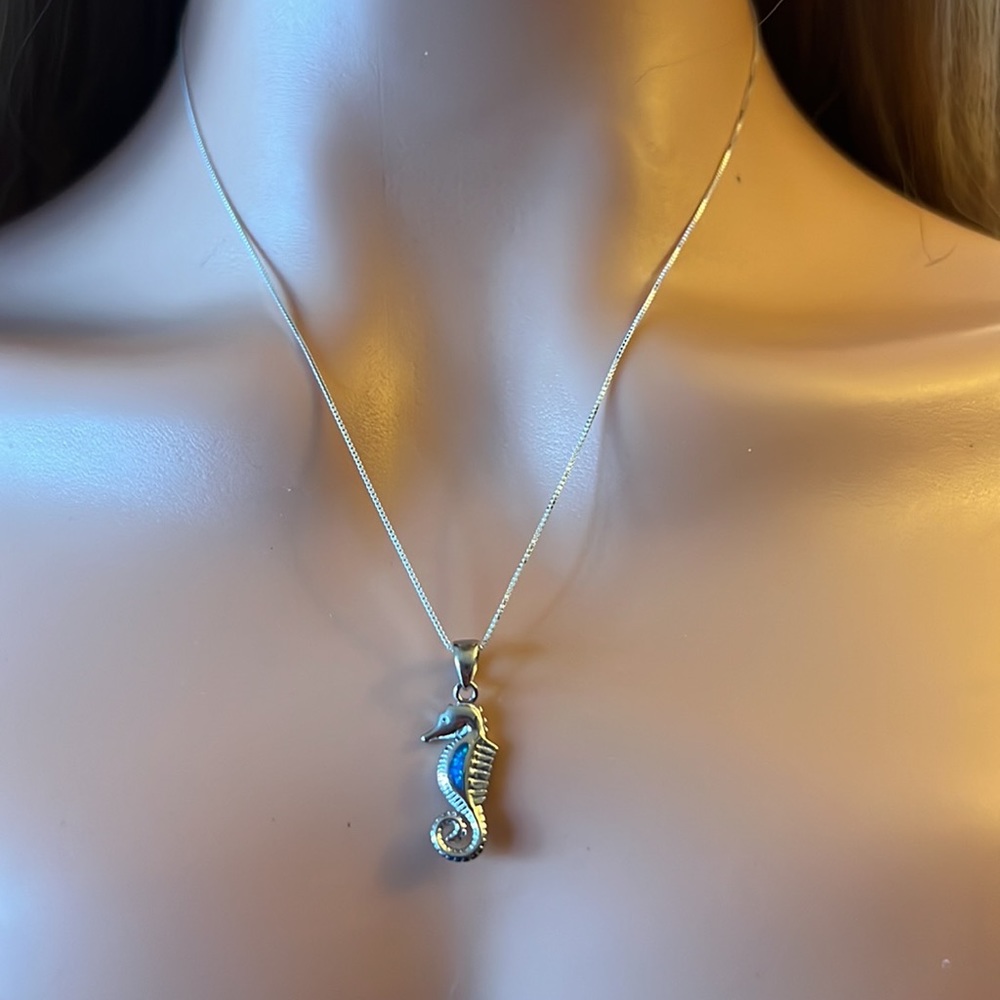 Blue Opal Seahorse Necklace